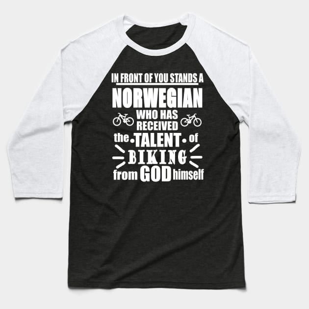 Norwegian Gift Biking Bike Tour Scandinavia Baseball T-Shirt by FindYourFavouriteDesign